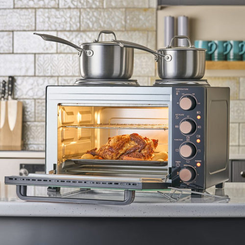 28L Mini Oven with 2 Hobs | Black / Copper