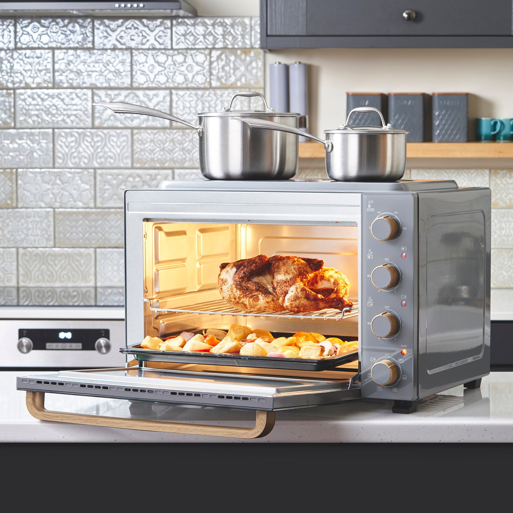 48L Mini Oven with 2 Ceramic Hobs | Grey Nordic