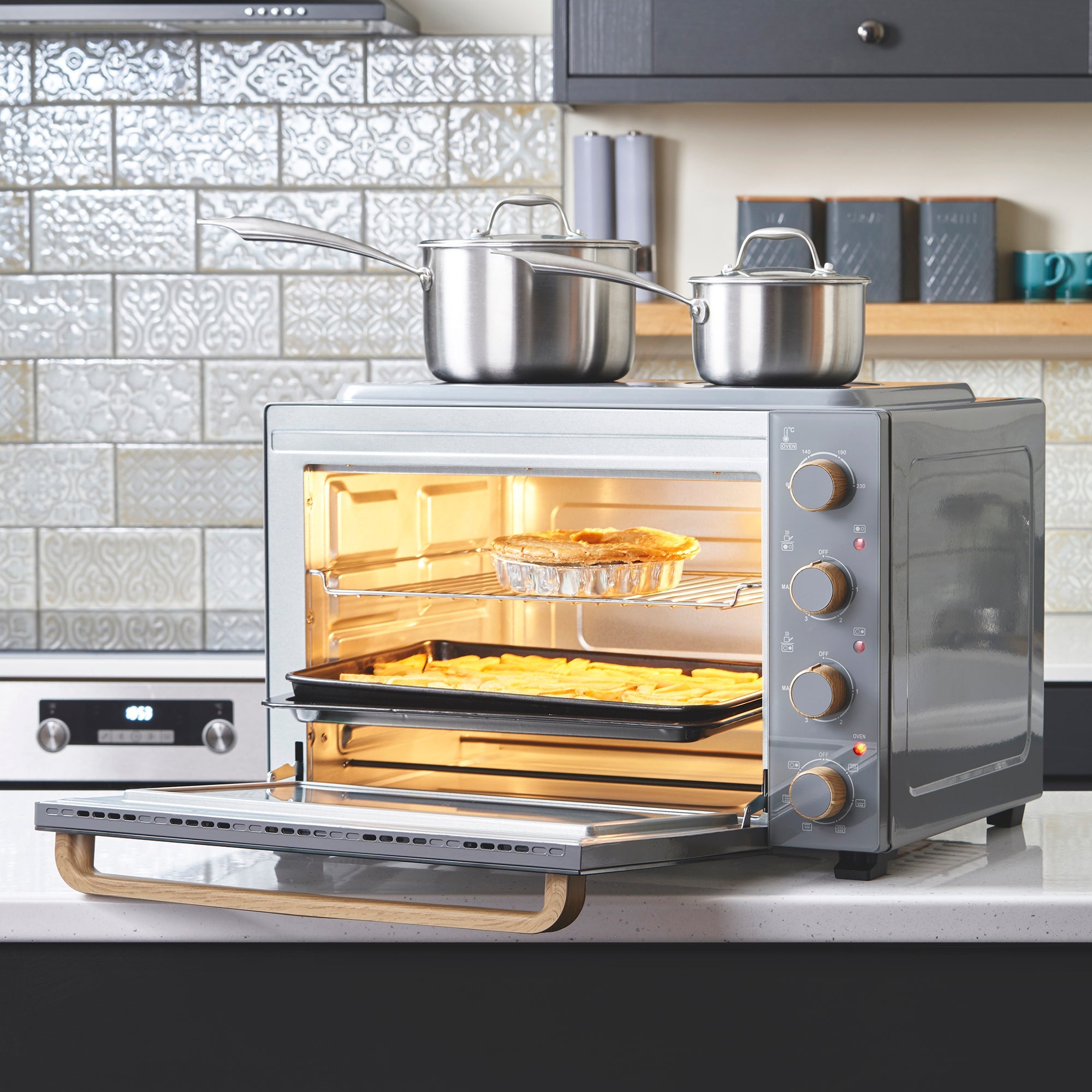 48L Mini Oven with 2 Ceramic Hobs | Grey Nordic