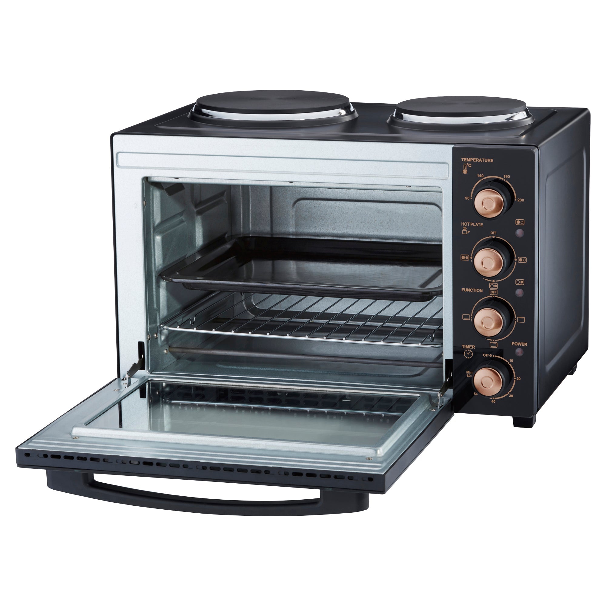 34L Mini Oven with 2 Hobs | Black / Copper