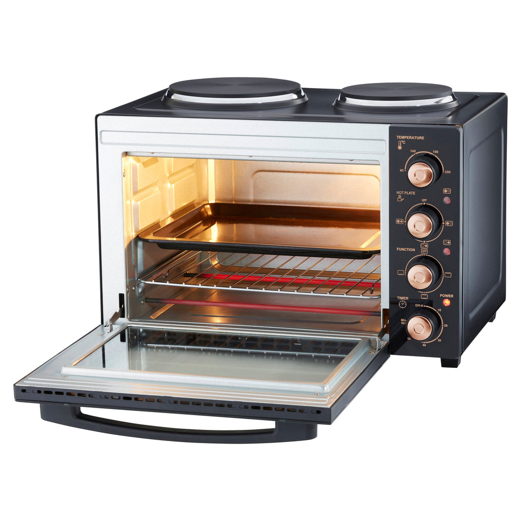 34L Mini Oven with 2 Hobs | Black / Copper