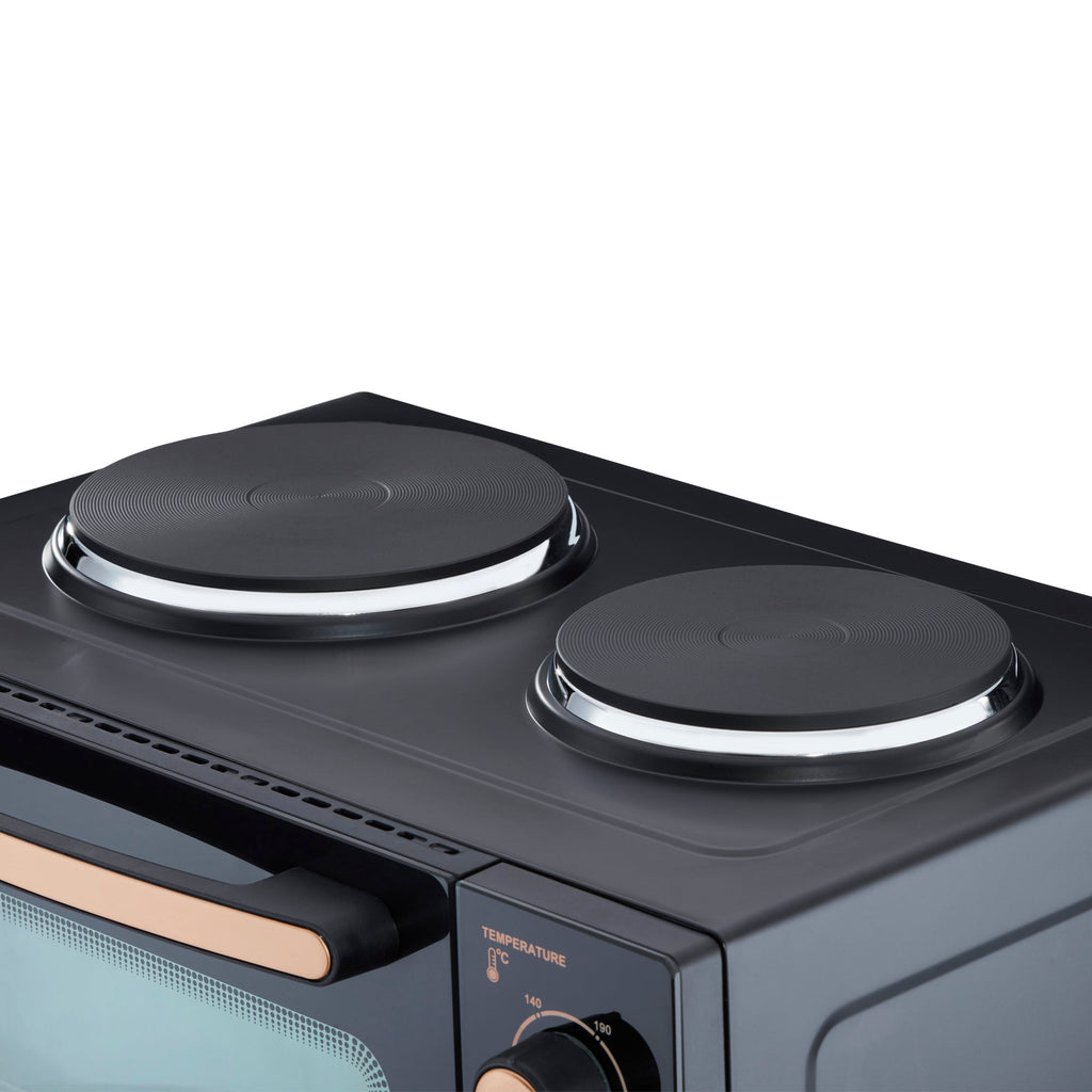 34L Mini Oven with 2 Hobs | Black / Copper