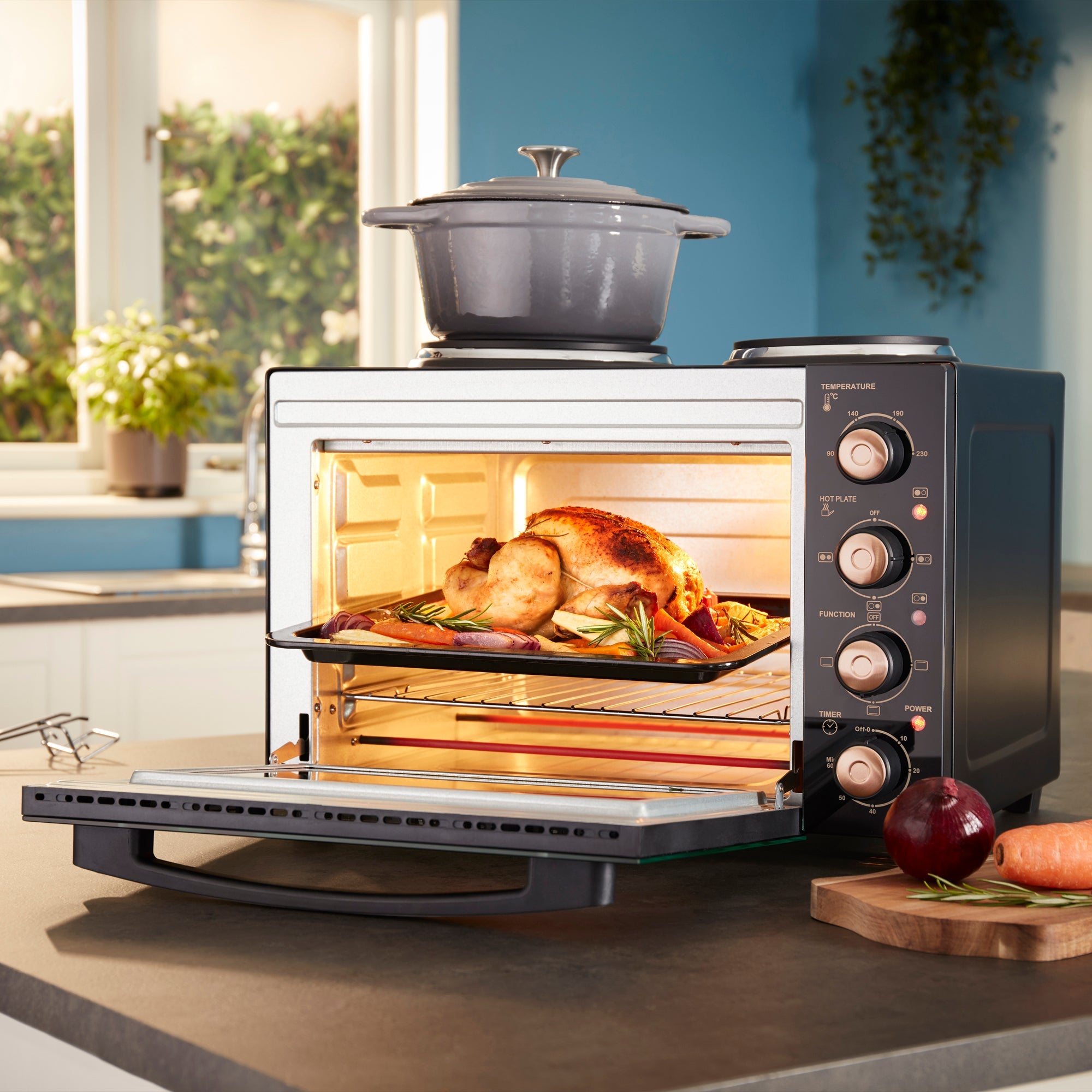 34L Mini Oven with 2 Hobs | Black / Copper