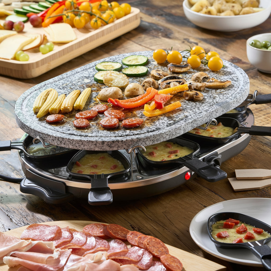 Electric Raclette Grill with Natural Stone Plate | 8 Person