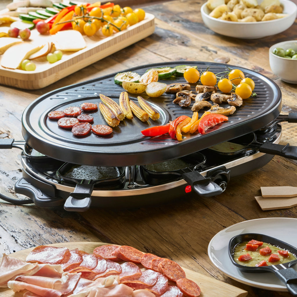 Electric Raclette Grill with Non-Stick Metal Plate | 8 Person