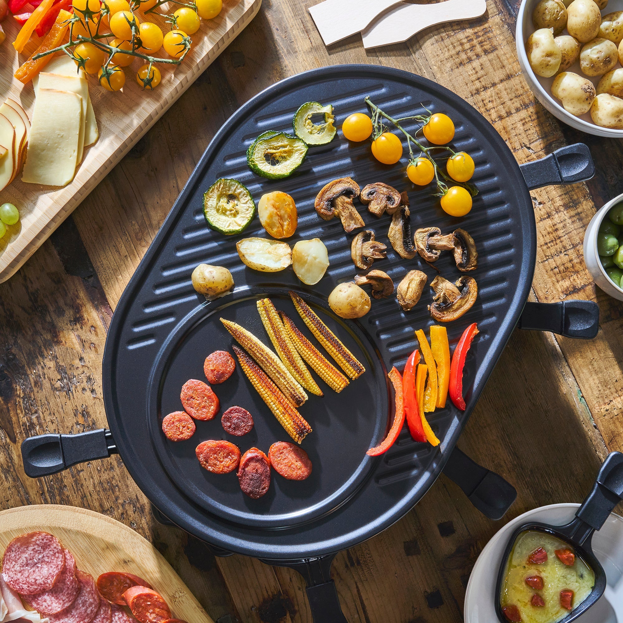 Electric Raclette Grill with Non-Stick Metal Plate | 8 Person