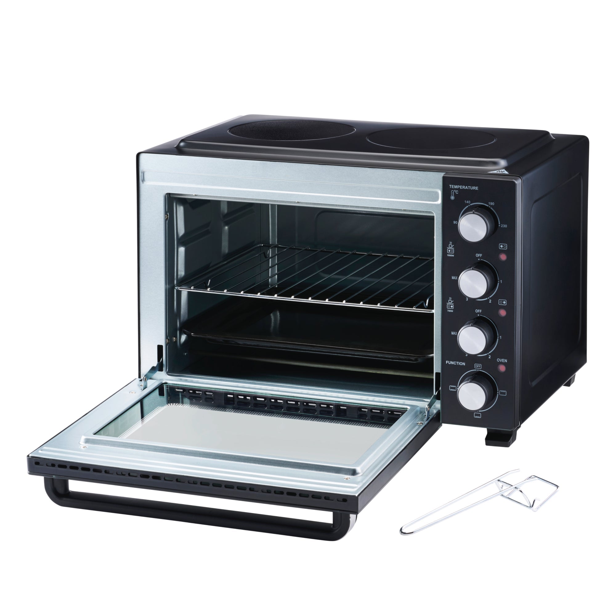 34L Mini Oven with 2 Ceramic Hobs | Black / Silver