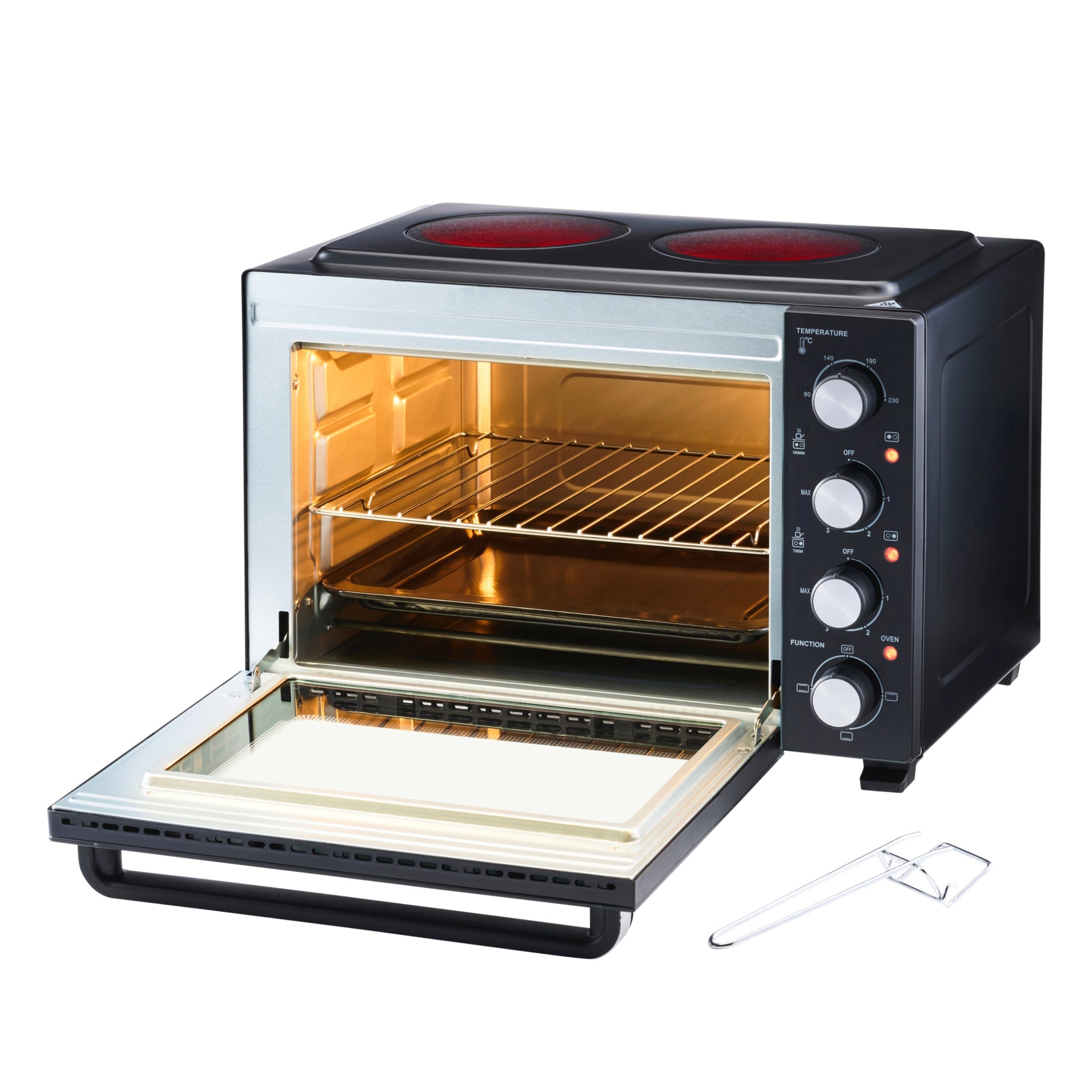 34L Mini Oven with 2 Ceramic Hobs | Black / Silver