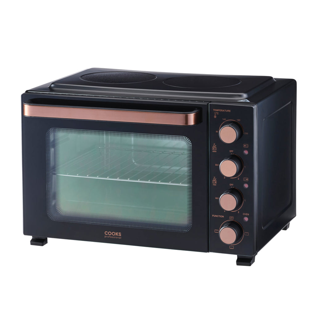34L Mini Oven with 2 Ceramic Hobs | Black / Copper