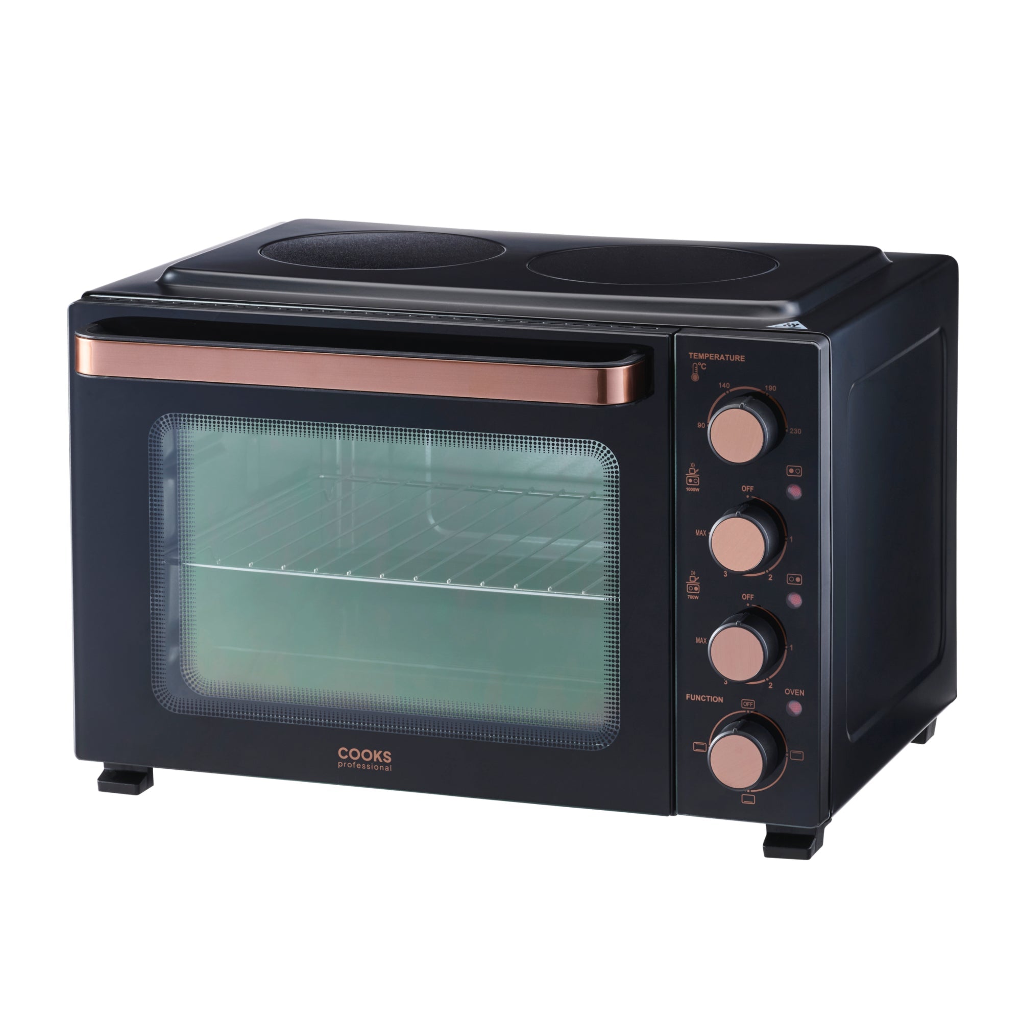 34L Mini Oven with 2 Ceramic Hobs | Black / Copper