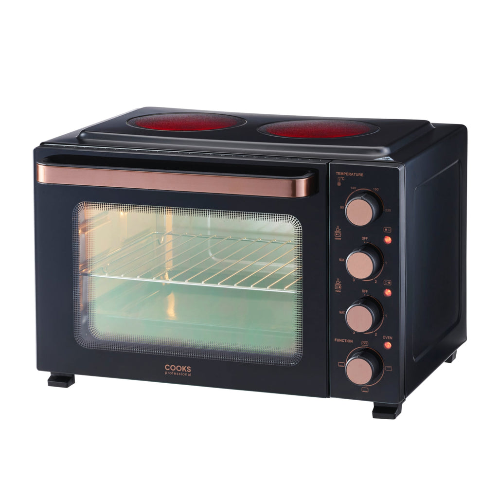 34L Mini Oven with 2 Ceramic Hobs | Black / Copper