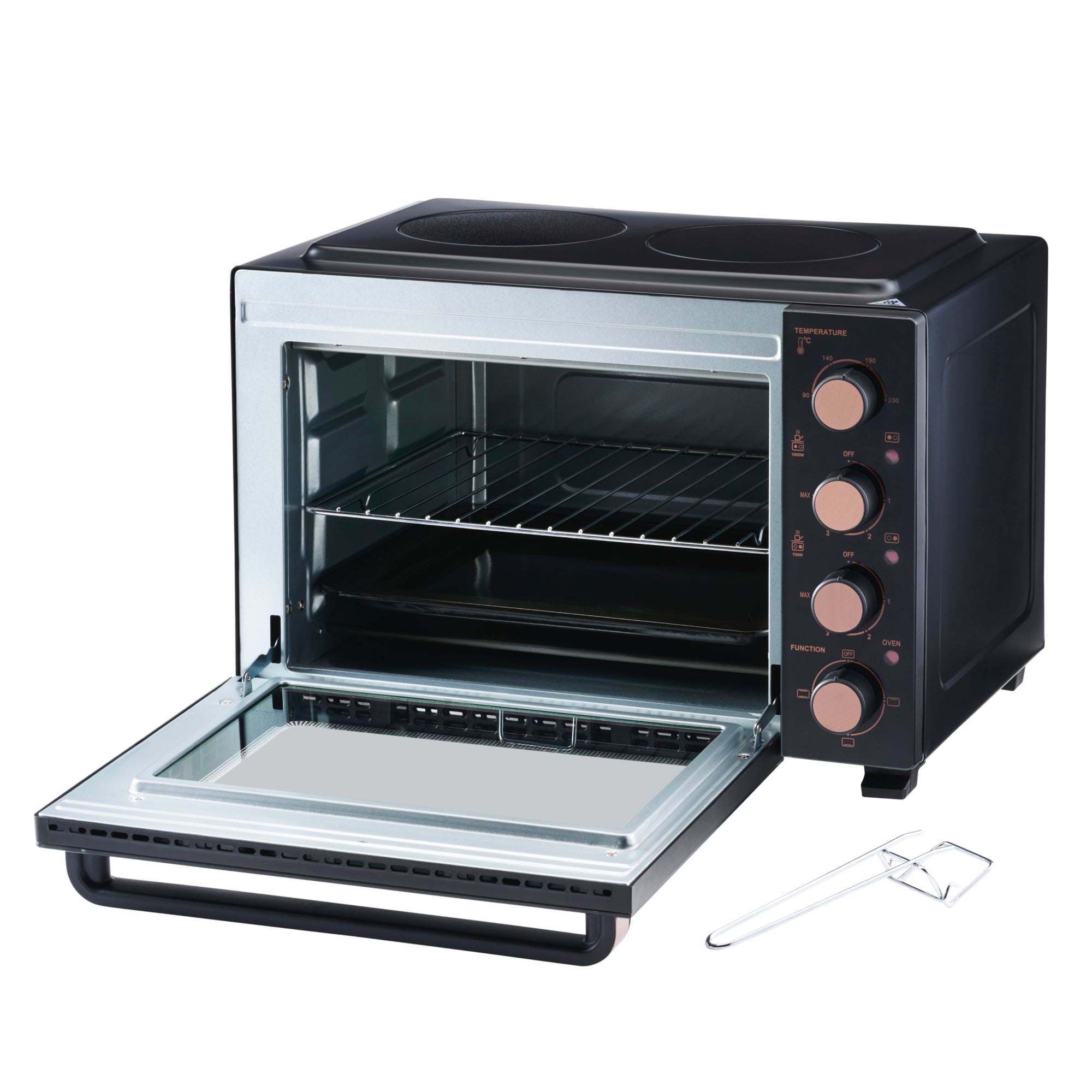34L Mini Oven with 2 Ceramic Hobs | Black / Copper