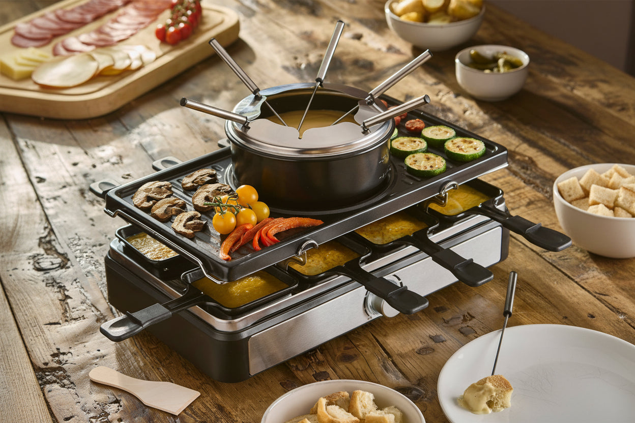 Electric 2-in-1 Raclette Grill and Fondue | 8 Person