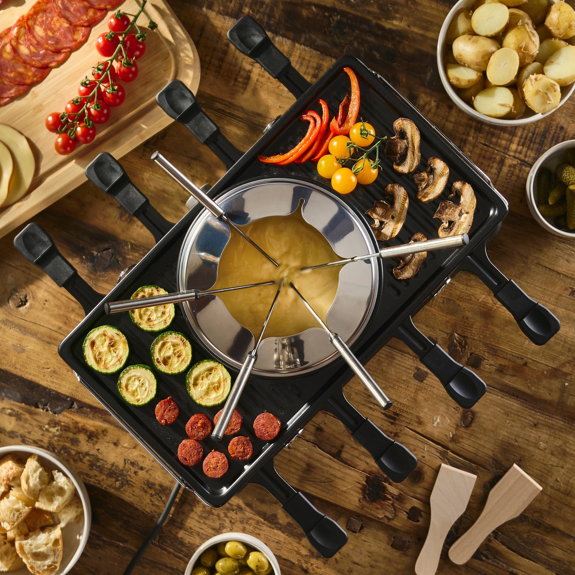 Electric 2-in-1 Raclette Grill and Fondue | 8 Person