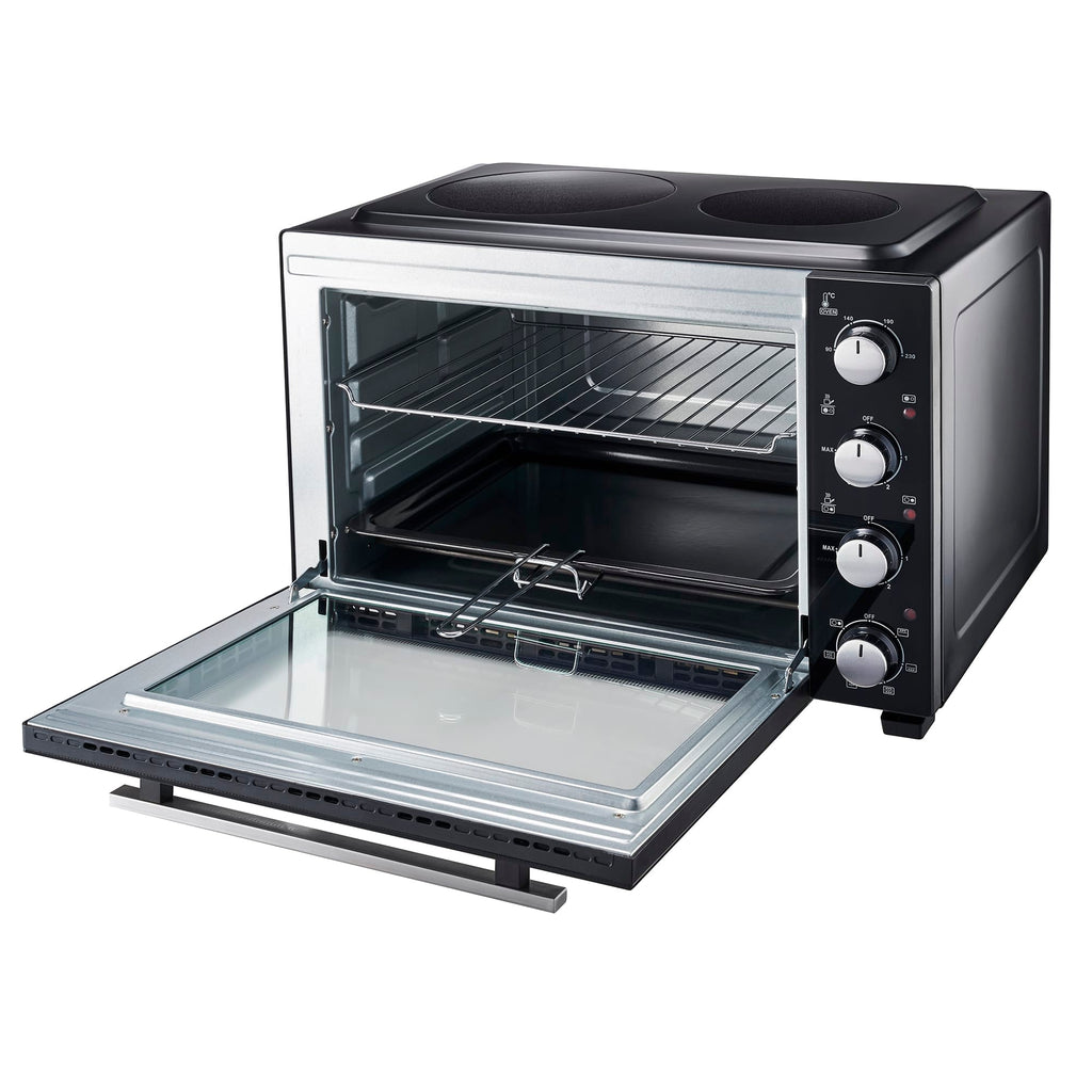 48L Mini Oven with 2 Ceramic Hobs | Black / Silver