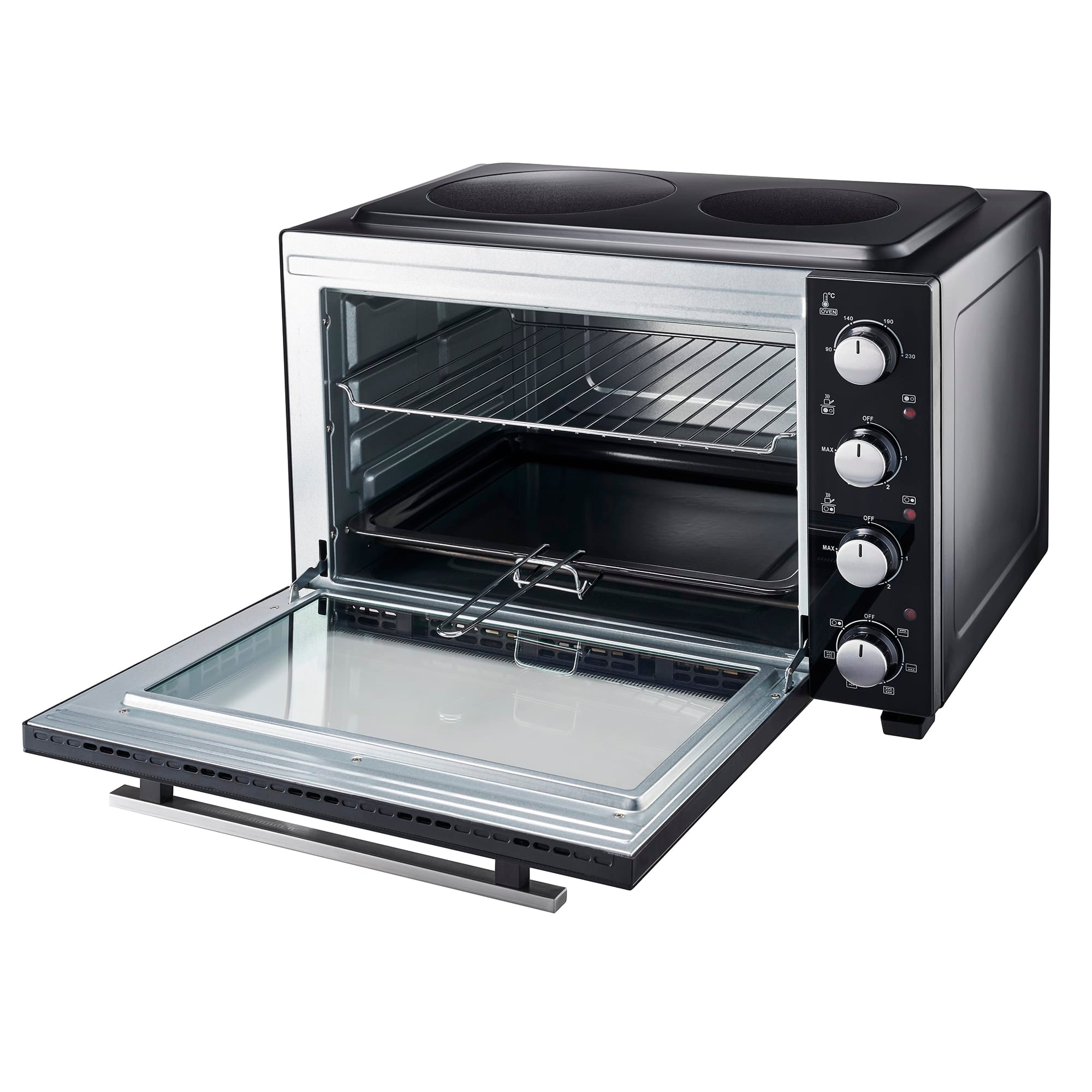 48L Mini Oven with 2 Ceramic Hobs | Black / Silver
