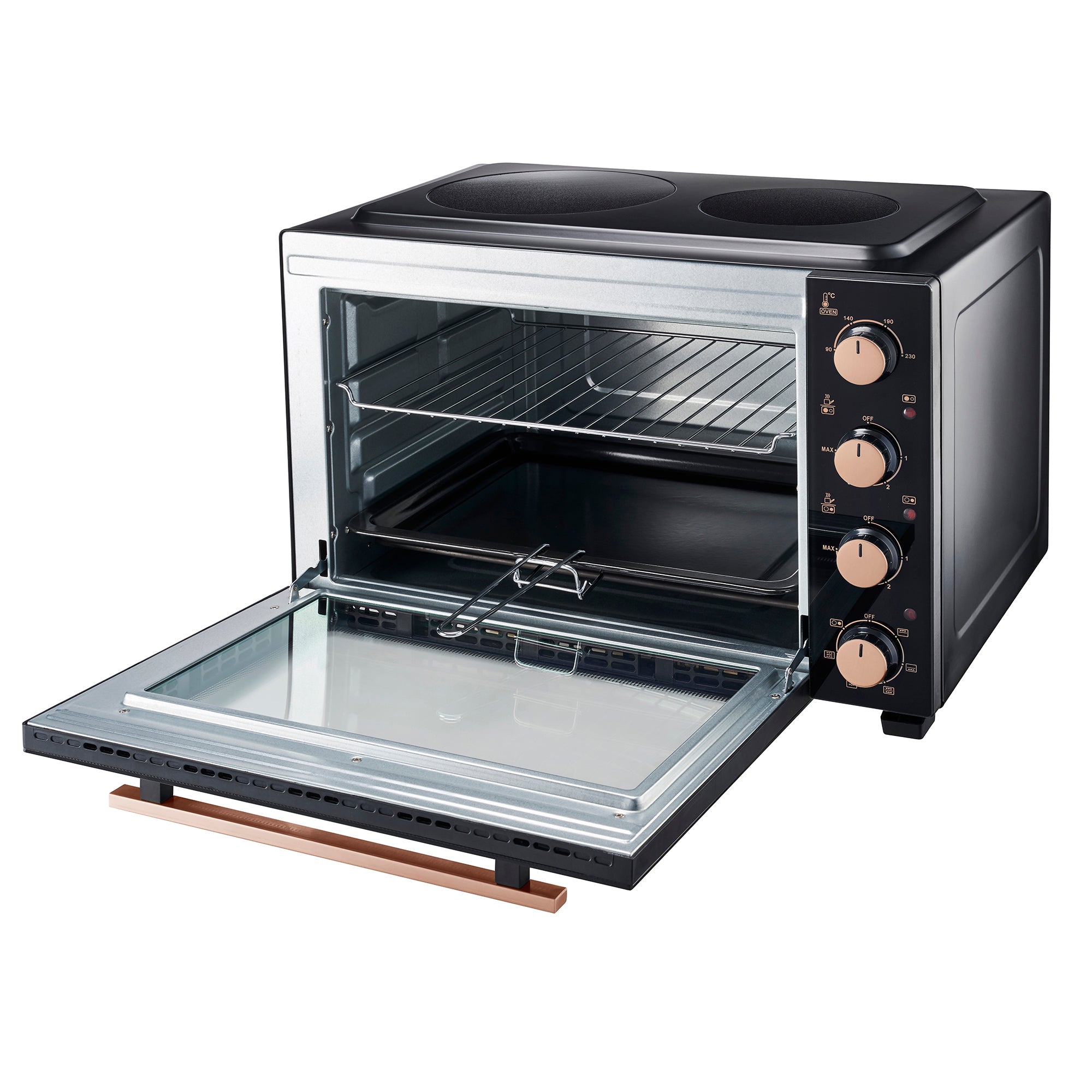 48L Mini Oven with 2 Ceramic Hobs | Black / Copper