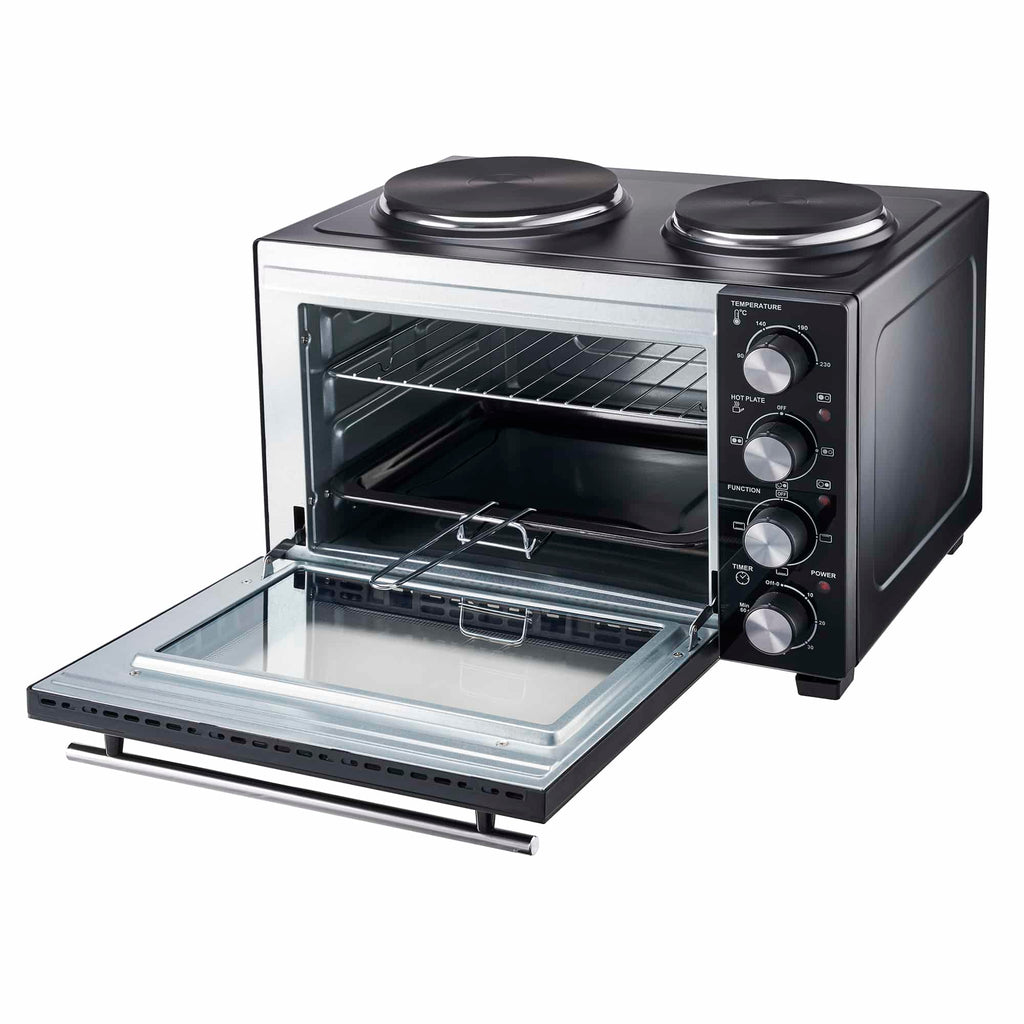 28L Mini Oven with 2 Hobs | Black / Silver