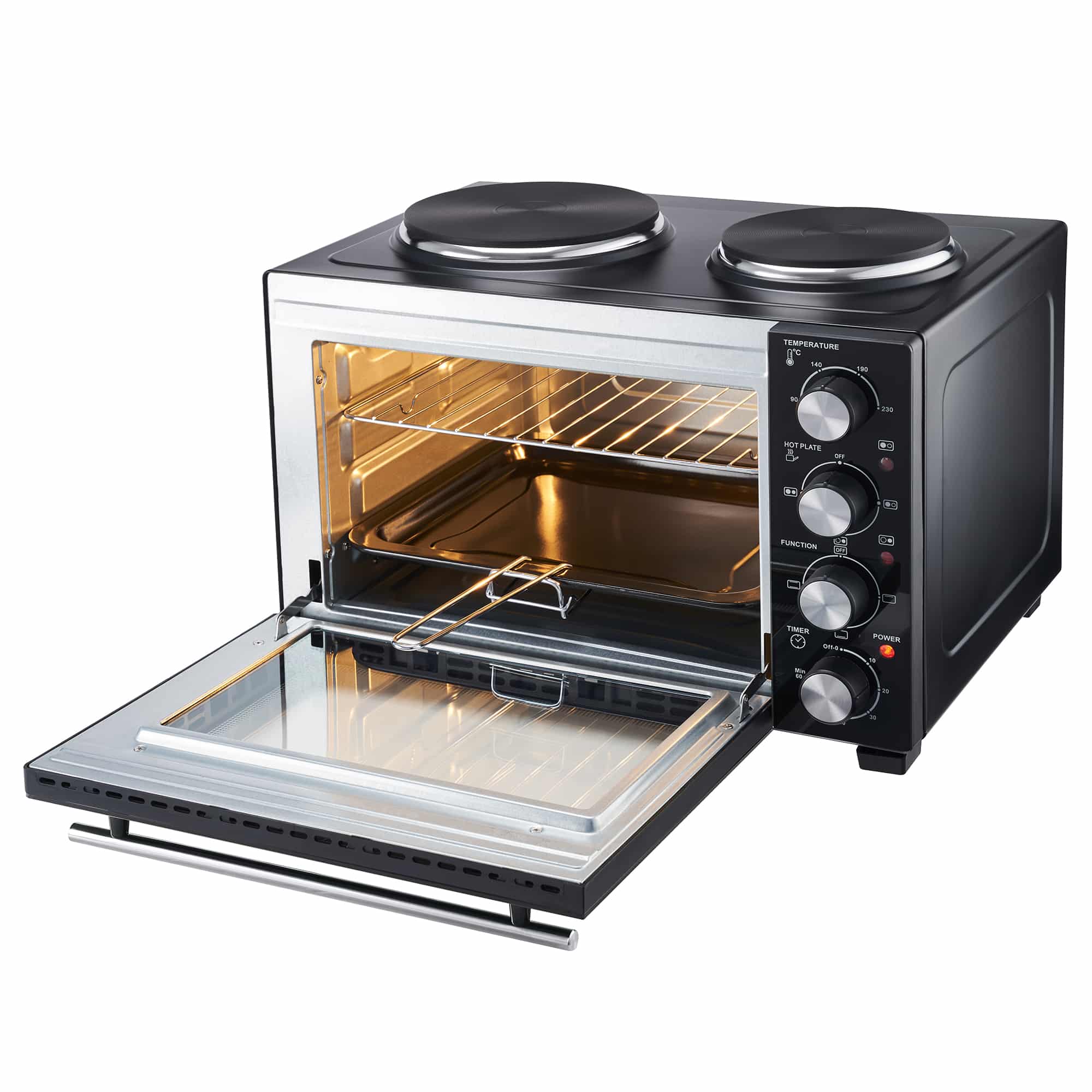 28L Mini Oven with 2 Hobs | Black / Silver