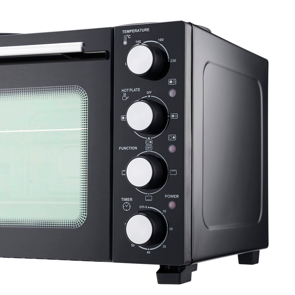 28L Mini Oven with 2 Hobs | Black / Silver