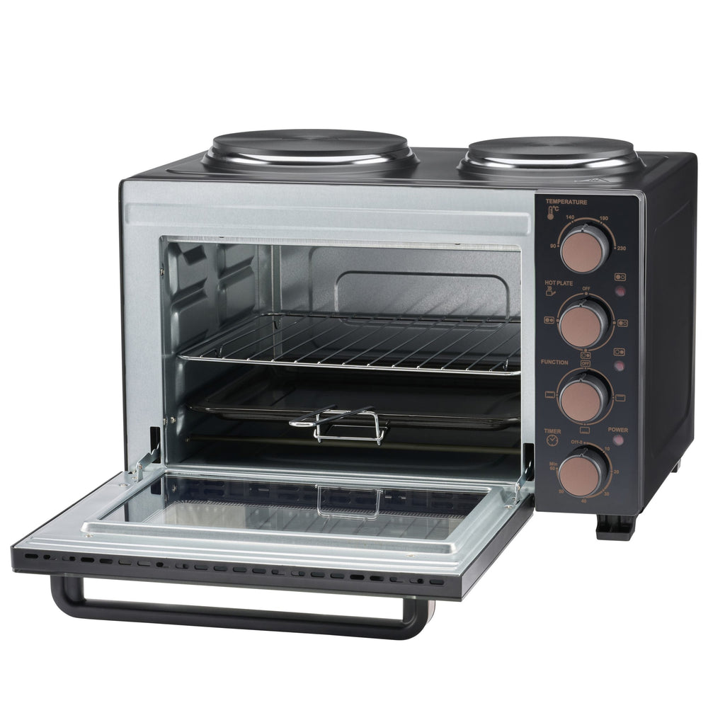 28L Mini Oven with 2 Hobs | Black / Copper