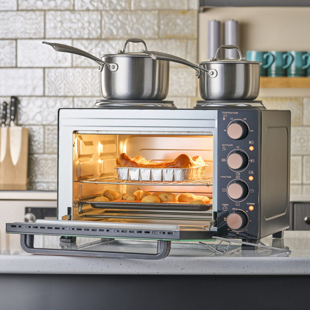 28L Mini Oven with 2 Hobs | Black / Copper