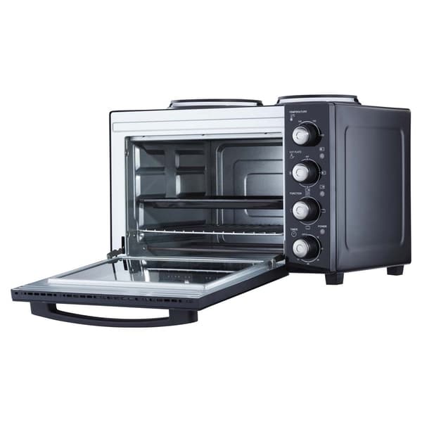 34L Mini Oven with 2 Hobs | Black / Silver