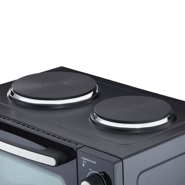 34L Mini Oven with 2 Hobs | Black / Silver